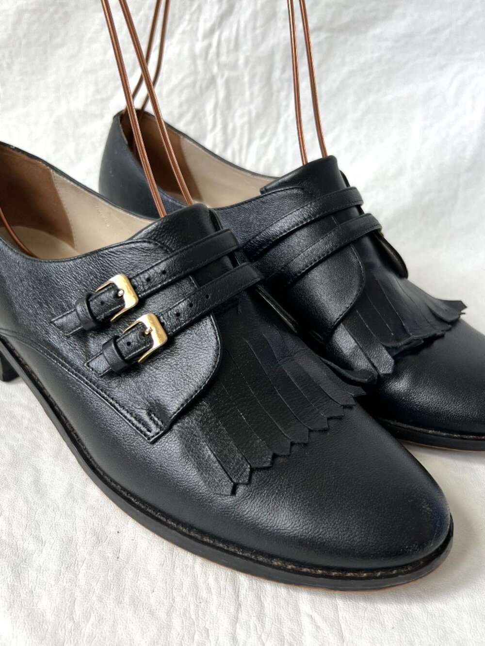 Vivian Lanvin dress shoes double monk strap kiltie black leather 24.5 US 7.5